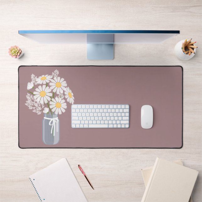 Marguerites blanches Mason Jar sur Rosy Brown (Bureau 1)