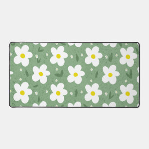 Marguerites blanches sur motif vert doux