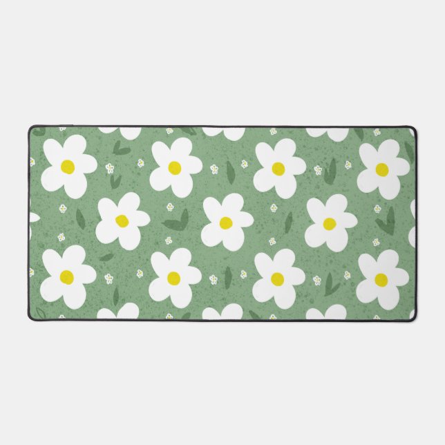 Marguerites blanches sur motif vert doux (Recto)
