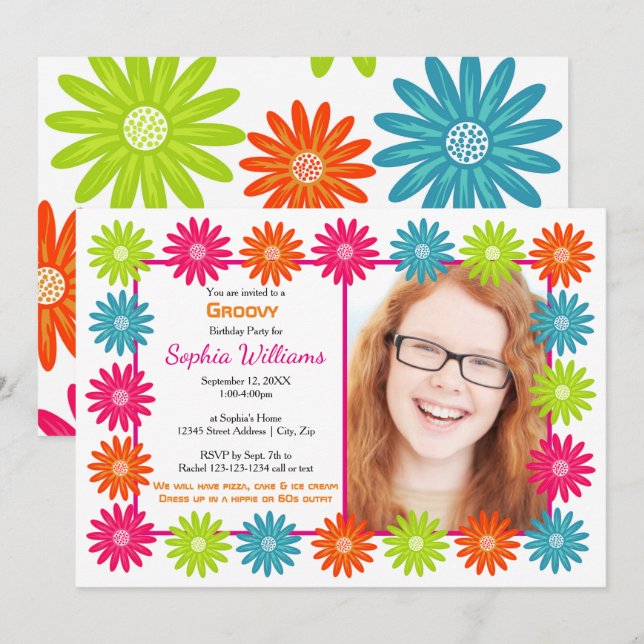 Marguerites colorées - Invitation d'anniversaire (Devant / Derrière)