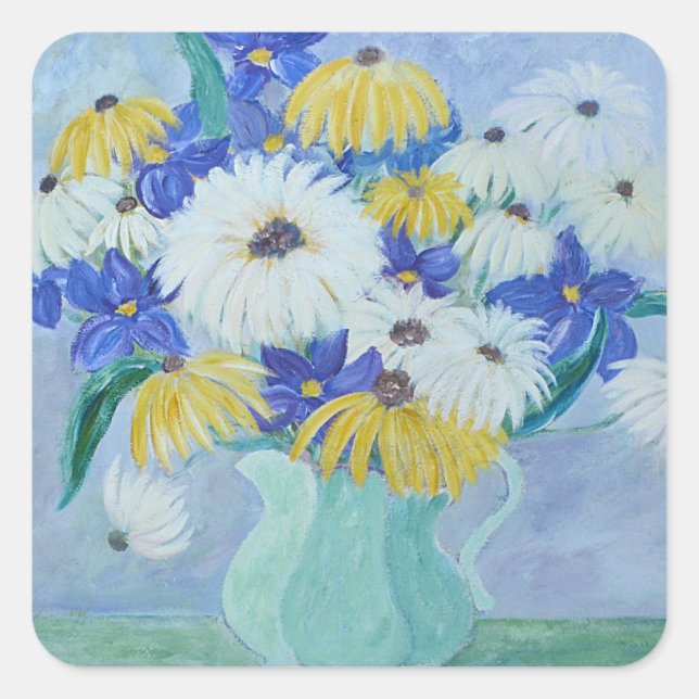 Marguerites dans un autocollant Vase (Devant)