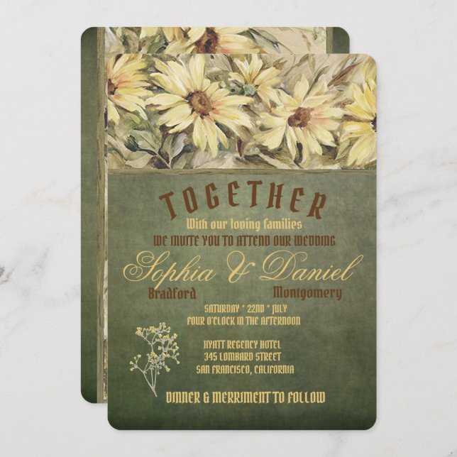 Marguerites D'Or Sur Les Invitations De Mariage De (Devant / Derrière)