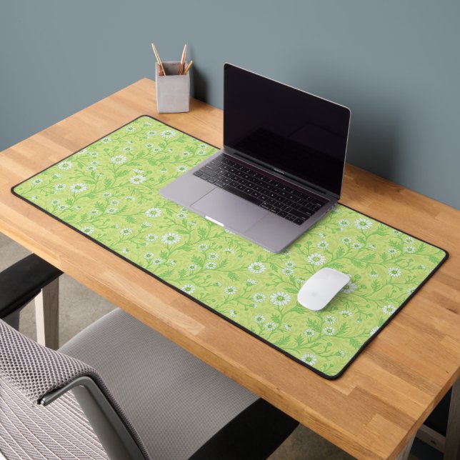 Marguerites en blanc et vert sur fond vert miel (Bureau 2)