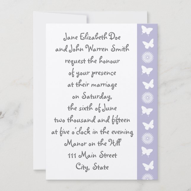 Marguerites et papillons dans Lavender Invitation (Devant)