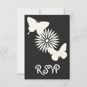 Marguerites et papillons en noir carte RSVP