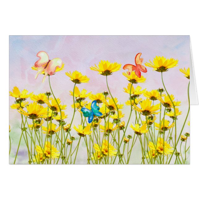 Marguerites et papillons Toutes les cartes d'occas (Devant Horizontal)