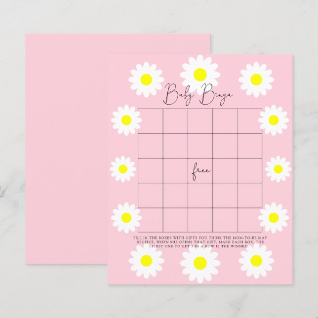 Marguerites - Jeu de bingo pour baby shower (Devant / Derrière)
