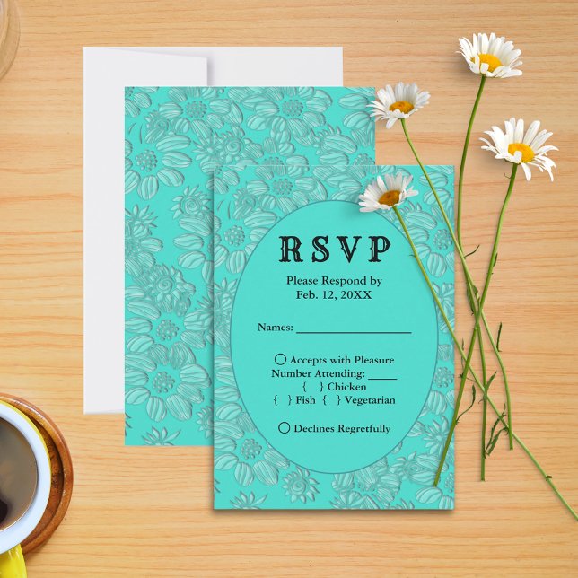 Marguerites romantiques Mariage Turquoise Carte de (Romantic Daisies Turquoise Wedding RSVP Menu Card)
