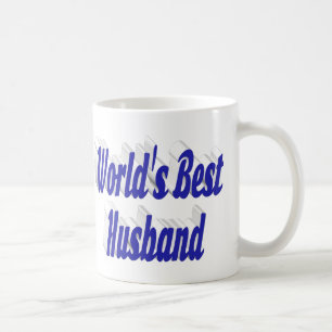 Mari avec tasse de café en demi-texte bleu