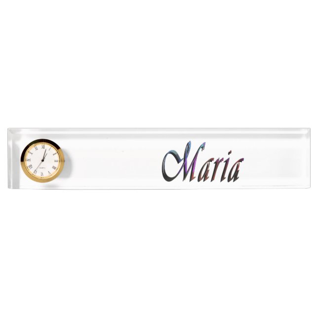 Maria, Nom, Logo, Plaque De Bureau Avec Horloge. (Devant)
