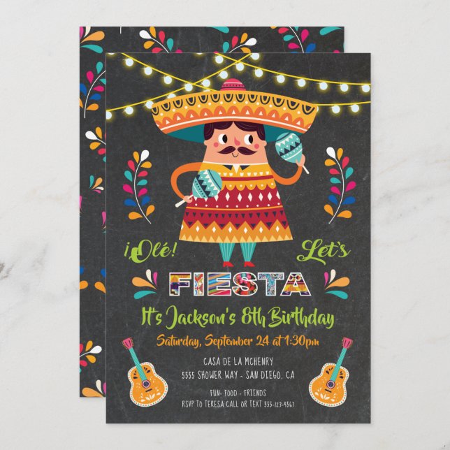 Mariachi Mexcian Fiesta Invitation de fête d'anniv (Devant / Derrière)