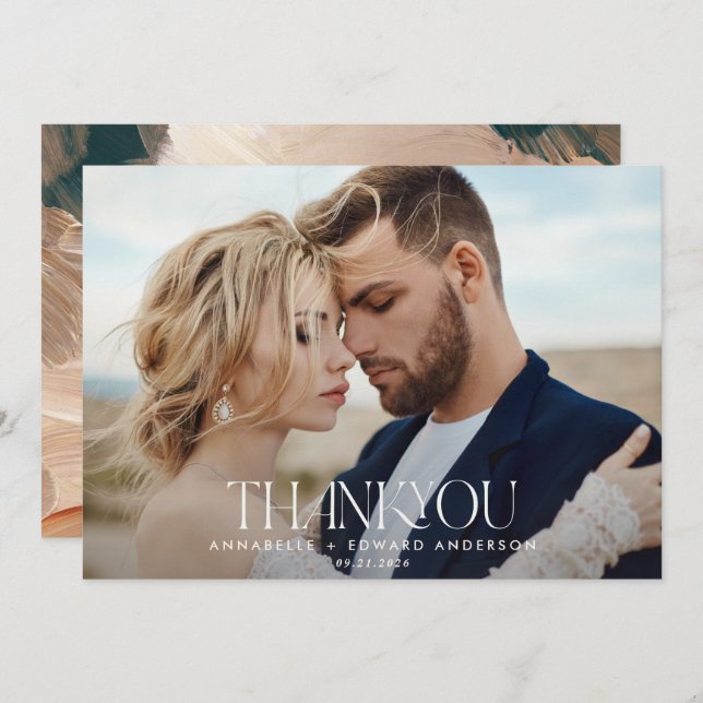 Mariage 1 photo merci terracotta turquoise peinte (Devant / Derrière)