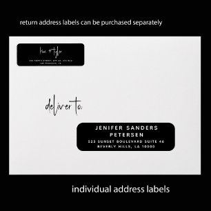 Mariage 24 adresse invité étiquettes noirs ROUNDED
