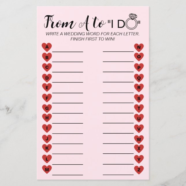 Mariage A à Z Jeu - Activité Fête des mariées amus (Devant)