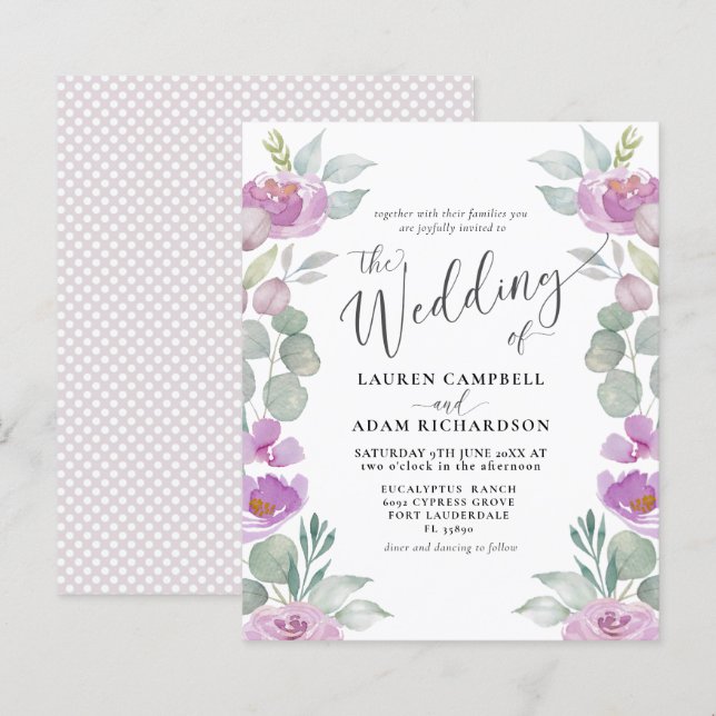 Mariage à budget aquarelle rose Eucalyptus (Devant / Derrière)