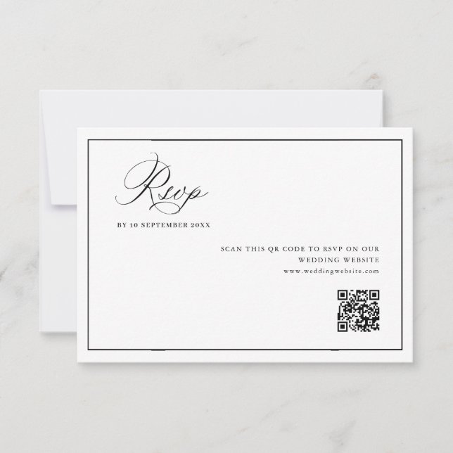 mariage à cadre noir simple code QR carte RSVP (Devant)