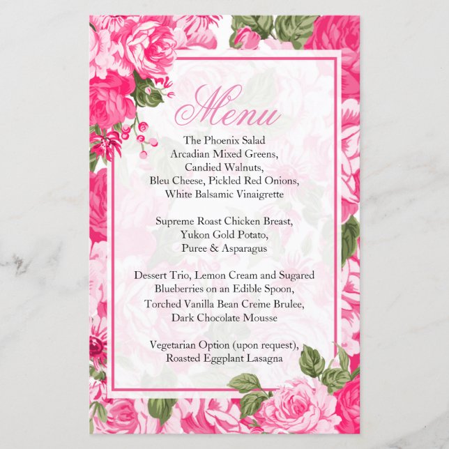Mariage à fleurs rose classique - Menu (Devant)