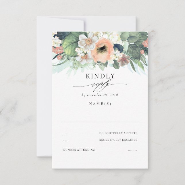 Mariage à la florale rose et blanche Peach RSVP (Devant)