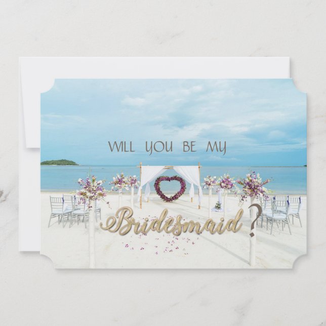 Mariage à la Plage, Arbre Fleurs  Carte de Demoise (Devant)