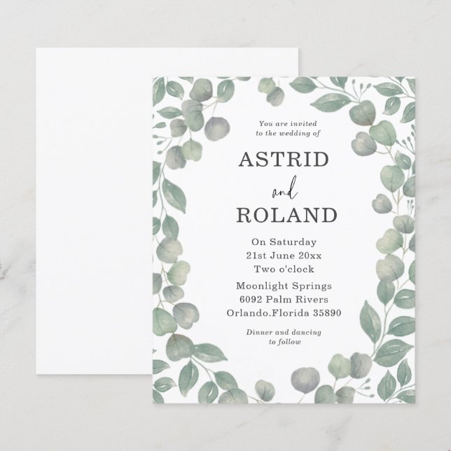 Mariage à l'aquarelle eucalyptus rustique et écono (Devant / Derrière)