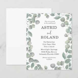 Mariage à l'aquarelle eucalyptus rustique et écono