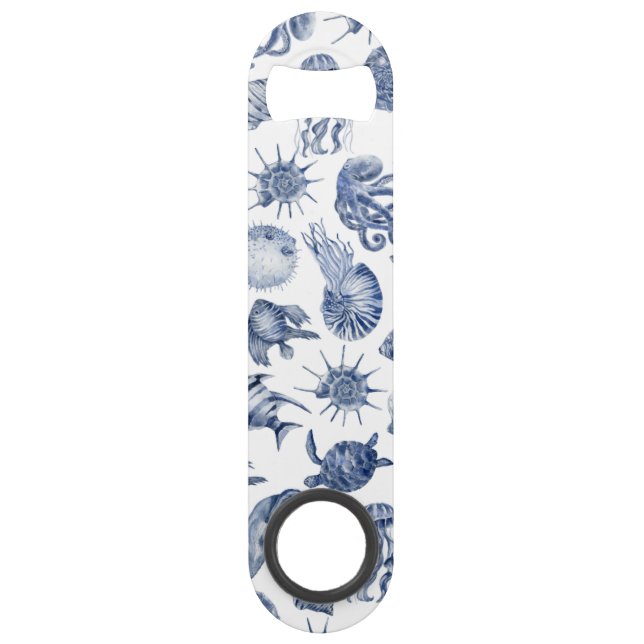 Mariage à l'aquarelle moderne bleu côtier de plage (Devant)
