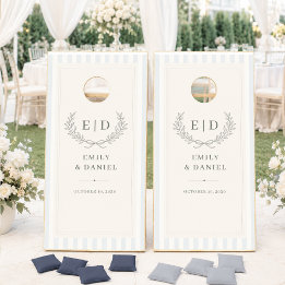 Mariage à monogramme rayé bleu et sauge