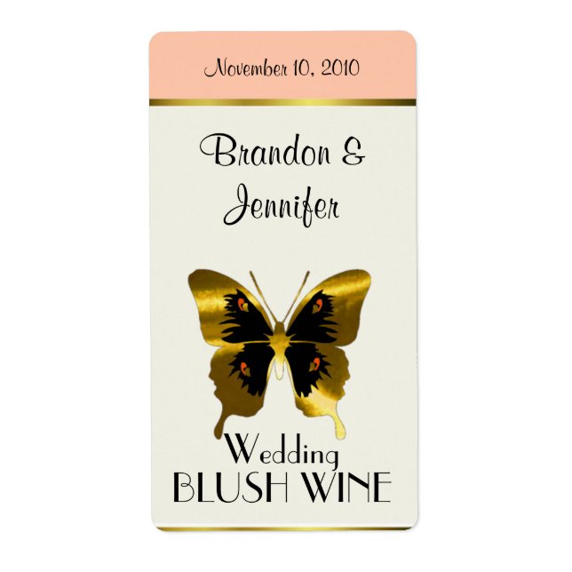 Mariage à papillon d'or Mini Étiquettes de vin (Devant)