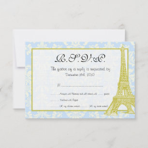 Mariage à Paris Carte RSVP Damask bleu