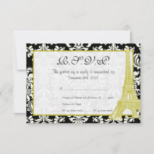 Mariage à Paris Carte RSVP Damask Noir