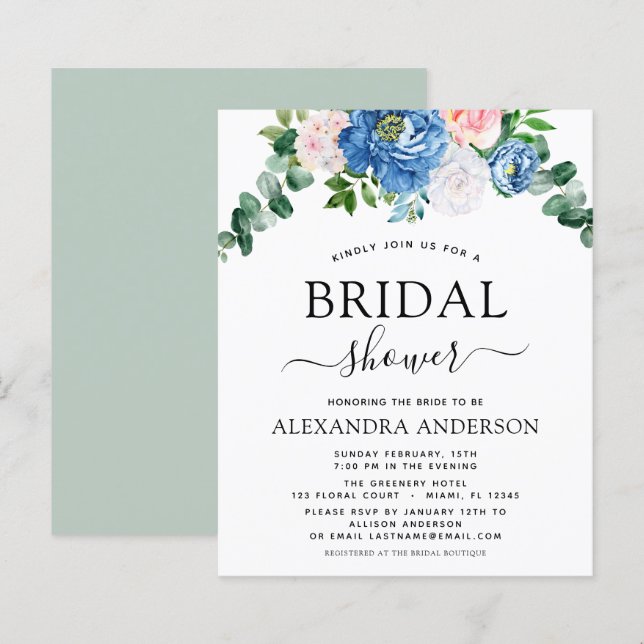 Mariage à petit budget Eucalyptus Bleu Rose Floral (Devant / Derrière)