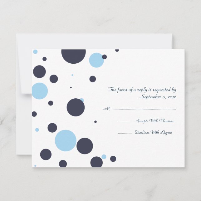Mariage à points Polka bleu et blanc RSVP (Devant)