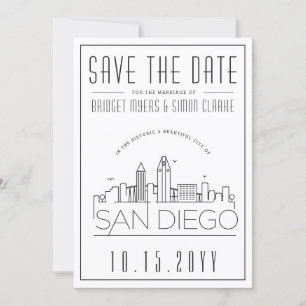 Mariage à San Diego Skyline stylisé, carte de sa