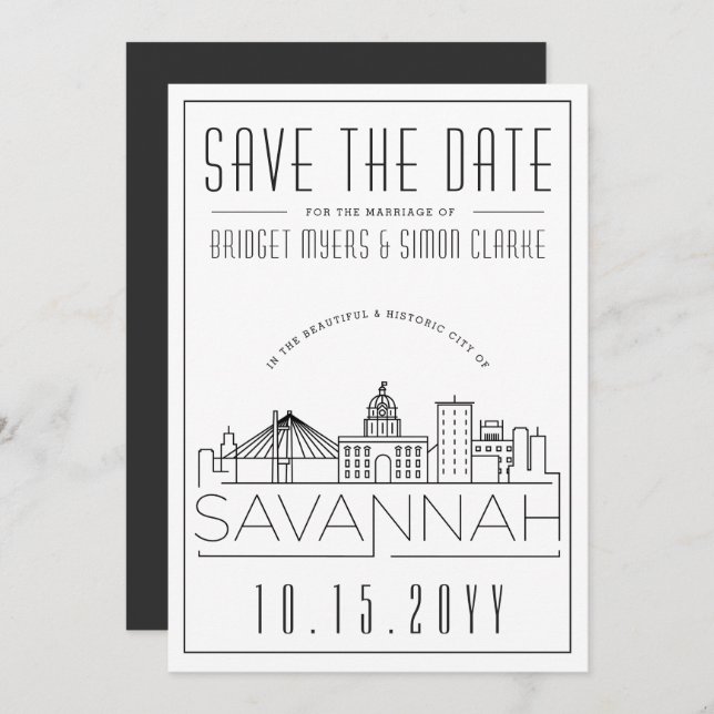 Mariage à Savannah | Faire-part stylisé de la date (Devant / Derrière)