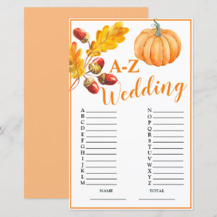 Mariage A-Z Automne Citrouille Jeu nuptial