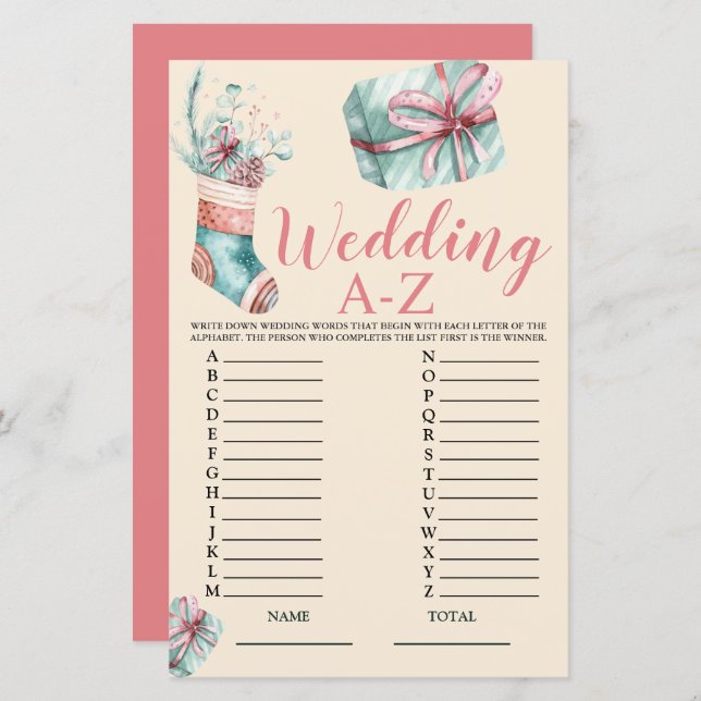 Mariage A-Z Christmas Stocking Bridal Game (Devant / Derrière)