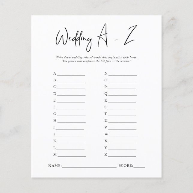 Mariage A-Z | Jeu de Baby Shower (Devant)