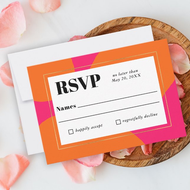 Mariage Abstrait moderne rose chaud et orange RSVP (Créateur téléchargé)