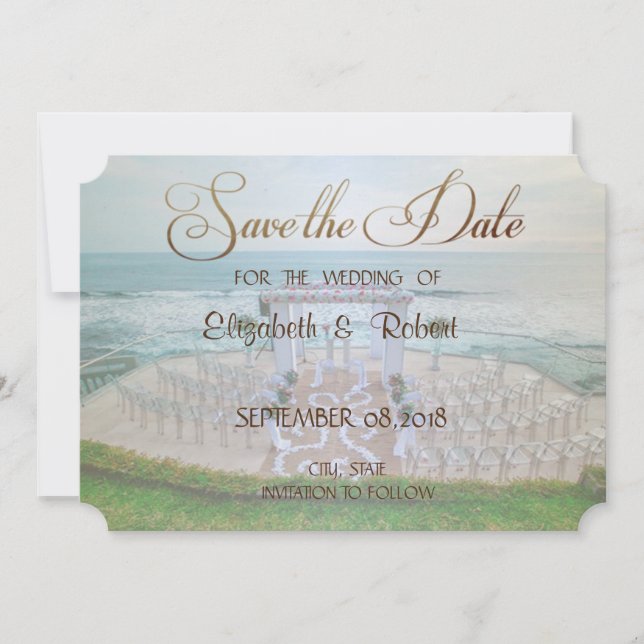 Mariage adorable à la plage, Fleurs Save The Date (Devant)