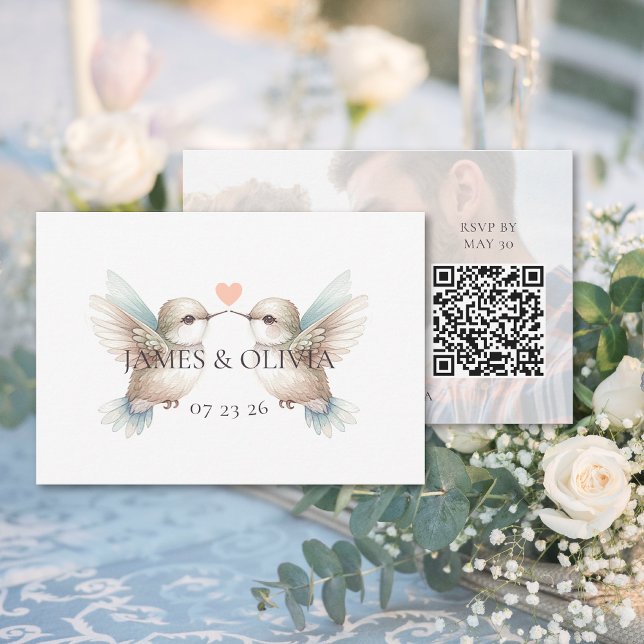 Mariage adorable Ajouter photo Code QR Carte RSVP (Adorable Wedding Add Photo QR Code RSVP Card (front and back))