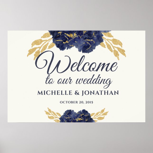 Mariage Affiche de bienvenue bleu bleu marine 30x2 (Devant)