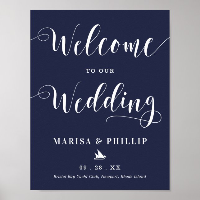 Mariage Affiche de bienvenue Bleu marine (Devant)