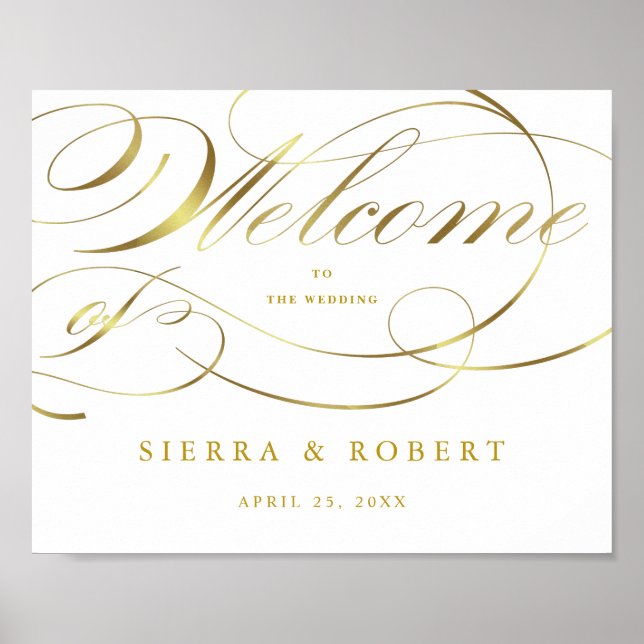 Mariage Affiche de bienvenue Élégant Faux Gold Scr (Devant)