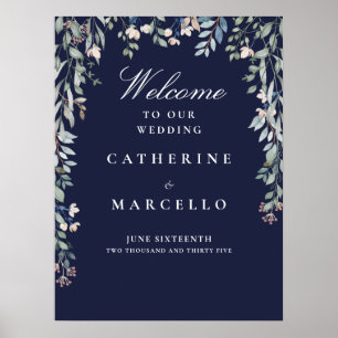 Mariage Affiche de bienvenue en cascade bleu marin