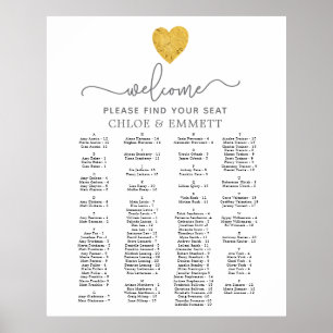 Mariage Alphabétique Gold Foil Heart Tableau de si
