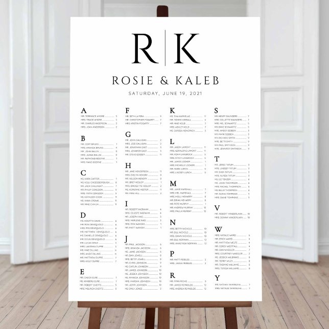 Mariage Alphabétique Tableau de sièges Gros initia (Créateur téléchargé)