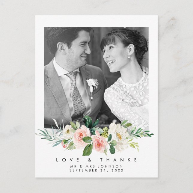 mariage amour et merci photo carte postale rose fl (Devant)