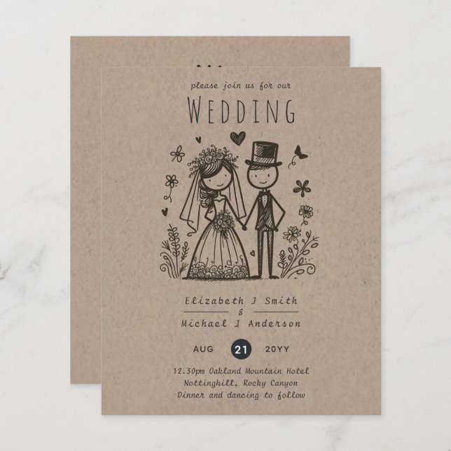 Mariage amusant Cartoon mariée Groom dessiné à la  (Devant / Derrière)