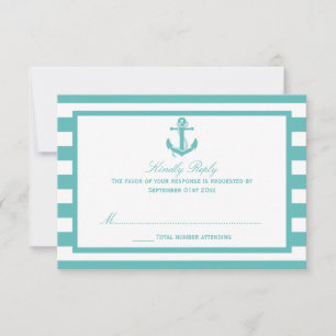 Mariage Ancre en bande turquoise marine RSVP