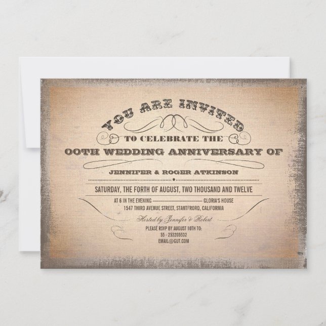 mariage anniversaire Invitations vintages de typog (Devant)